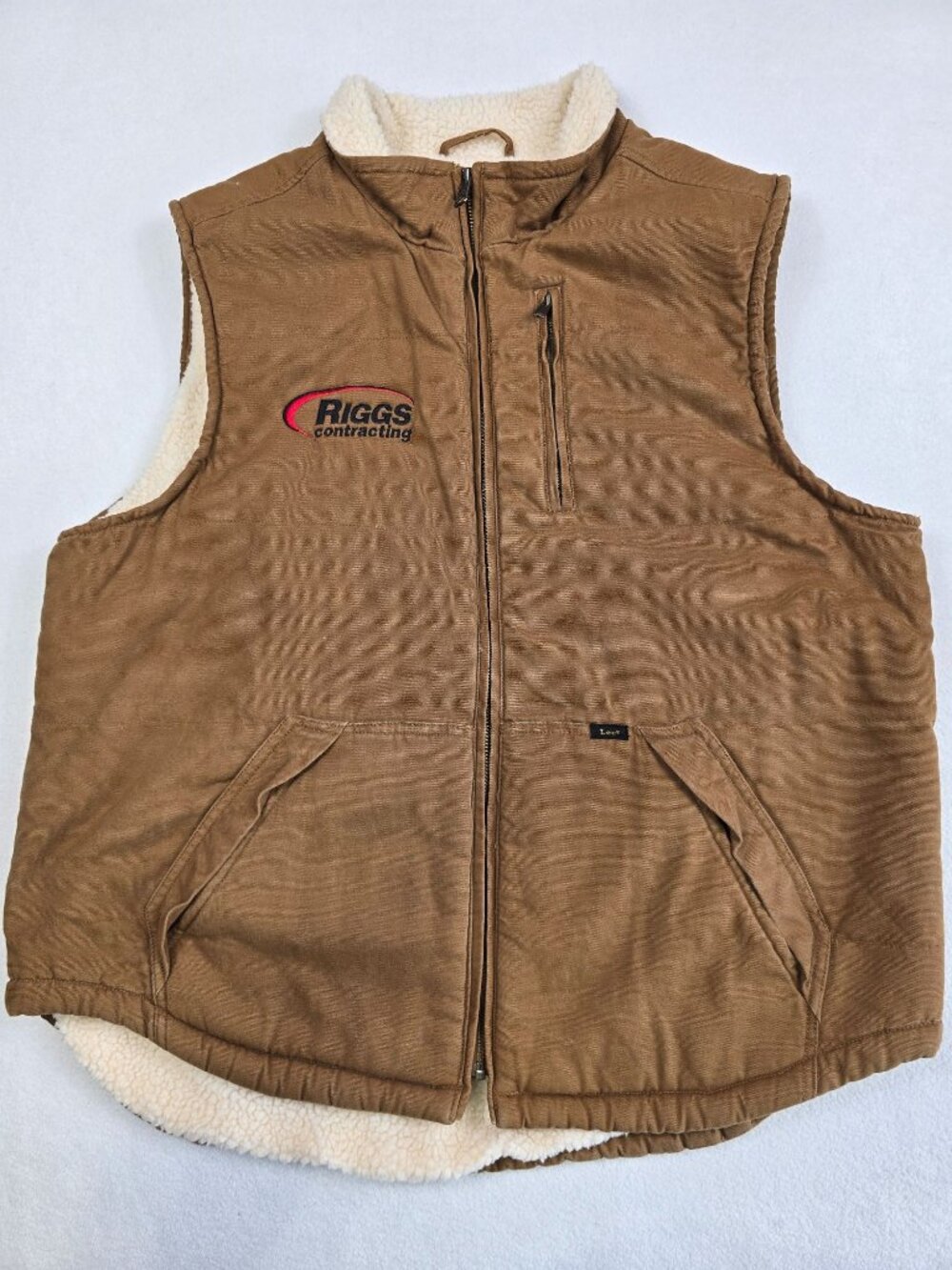 Lee Mens L Brown Work Vest Faux Sherpa Lining Riggs Contracting